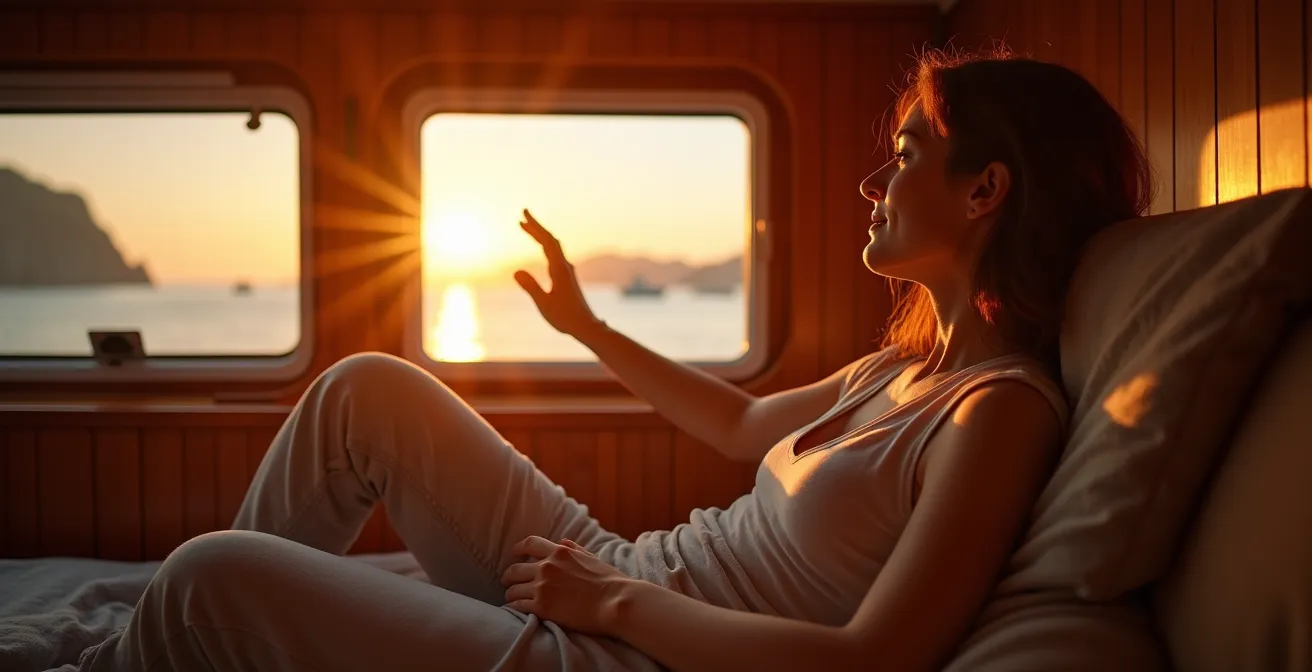 Intérieur d'une cabine de ferry moderne avec vue sur mer